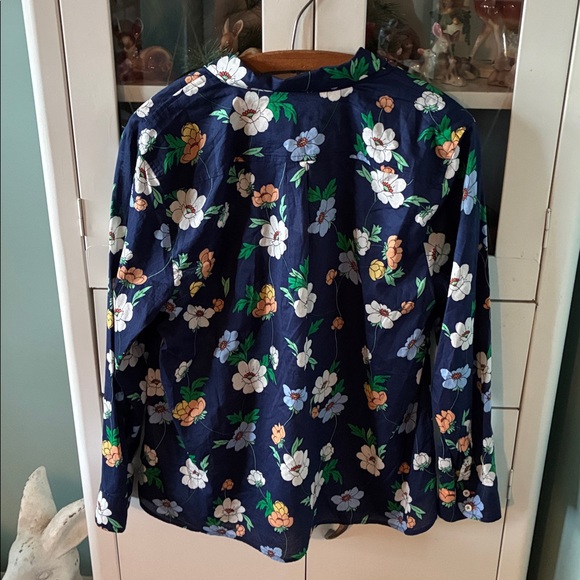 Talbots sz XLP Floral Navy Women's Top button down light weight nwt - Picture 5 of 5